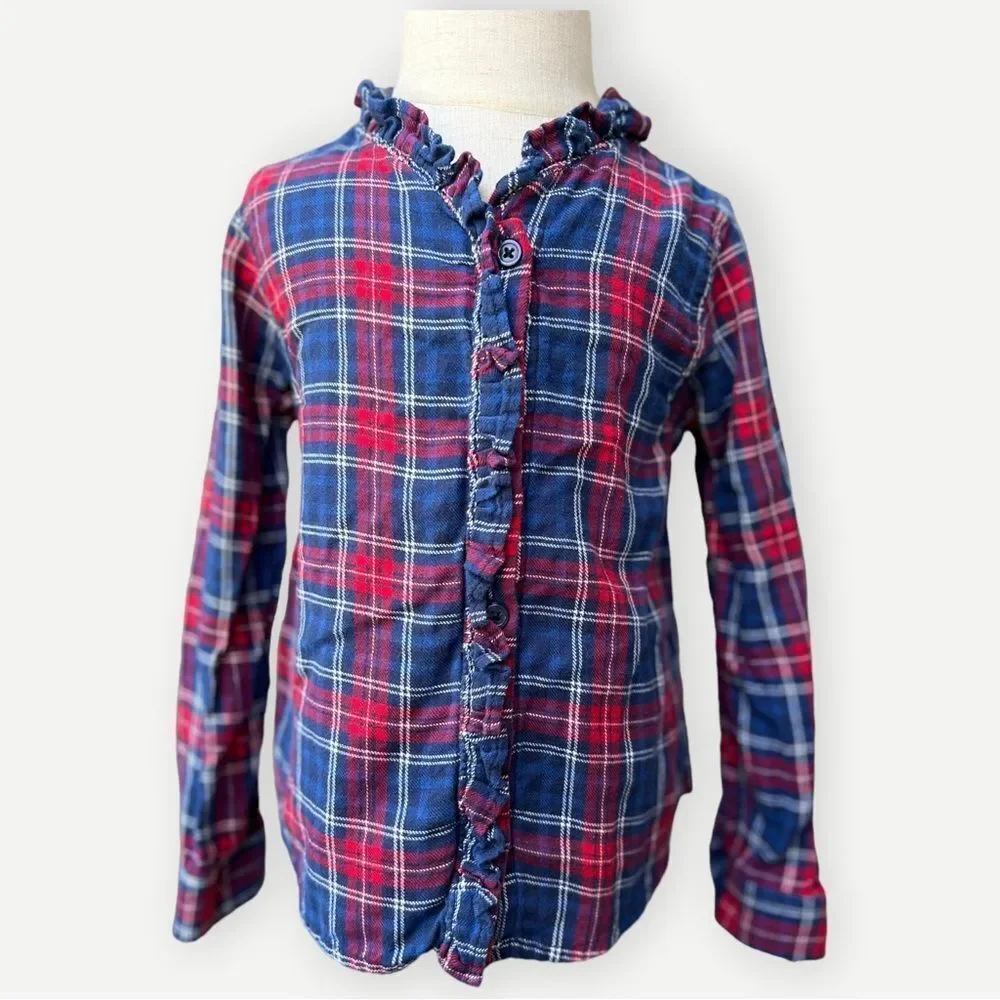 OshKosh B’Gosh Girls Toddler Kids Long Sleeve Ruffle Flannel Plaid Shirt. 4. 4T.